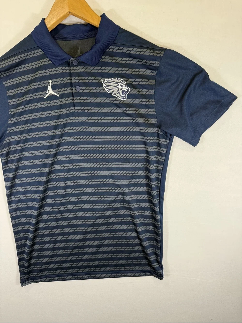 Jordan Men’s Navy & Gray Striped Polo with Team Crest
